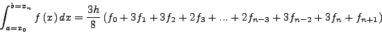 \begin{displaymath}
E=-\frac{h^5}{90}\frac{n}{2} f^{(4)}(\xi)= -\frac{b-a}{180}h^4
f^{(4)}(\xi) \quad \mbox{} \quad x_0\leq \xi \leq x_{n}
\end{displaymath}