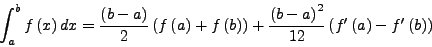 \begin{displaymath}
\int_a^b f(x)dx=c_0f(a)+c_1f(b)+c_2f'(a)+c_3f'(b)
\end{displaymath}