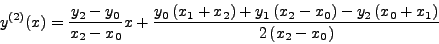 \begin{displaymath}
y_0 - \left( {\frac{y_2 - y_0 }{x_2 - x_0 }x_0 + c} \right) = \left(
{\frac{y_2 - y_0 }{x_2 - x_0 }x_1 + c} \right) - y_1
\end{displaymath}