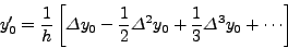 \begin{displaymath}\frac{\D y(x)}{\D x} = \frac{\D P(x)}{\D x}
=\frac{1}{s}\fra...
...\Delta^2 y_0 + \frac{3s^2-6s+2}{3!}\Delta^3
y_0+\cdots \right]\end{displaymath}