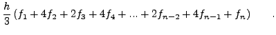 $\displaystyle \sum_{i=0}^{n-2}
\int_{x_i}^{x_{i+2}}P_2(x)dx= \sum_{i=0}^{n-2}\frac{h}{3}\left(f_i
+4
f_{i+1}+f_{i+2} \right)$