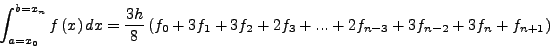 \begin{displaymath}
E=-\frac{h^5}{90}\frac{n}{2} f^{(4)}(\xi)= -\frac{b-a}{180}h^4
f^{(4)}(\xi) \quad \mbox{για} \quad x_0\leq \xi \leq x_{n}
\end{displaymath}
