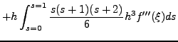 $\displaystyle h\int_{s = 0}^{s = 1} \left( f_n + s \Delta f_{n - 1} +
\frac{(s +1)s}{2}
\Delta^2 f_{n - 2} \right) ds$