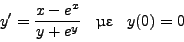 \begin{displaymath}{y}' = \frac{y\left( {1 - x^2y^4} \right)}{x\left( {1 +
x^2y^4} \right)} \quad \mbox{} \quad y(1) = 1 \, .\end{displaymath}