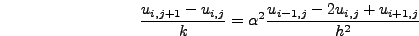 $\displaystyle { u(x+h,t) -2 u(x,t) + u(x-h,t) \over h^2} +
\textsl{O}(h^2)$