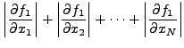 $\displaystyle \left\vert {\frac{\partial f_1 }{\partial x_1 }} \right\vert + \l...
...ht\vert + \cdots + \left\vert
{\frac{\partial f_1 }{\partial x_N }} \right\vert$
